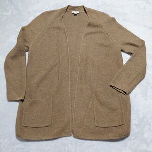 J Jill Moss Green Cotton Silk Blend Open Front Pockets Cardigan Sweater Sz SP
